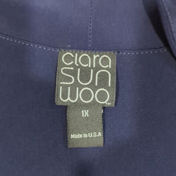 Clara Sun Woo Top Womens 1X Blue Long Sleeve Blouse - Picture 6 of 9